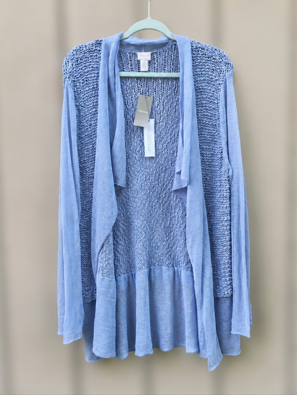 New Chico's Kathleen Soft Kyanite Blue Open-Weave Cardigan Size 3 (16/18..XL)